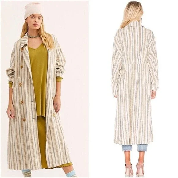 Free People Sweet Melody Natural Stripe Trench Coat In Neutral Combo Size S $280 - Picture 8 of 9